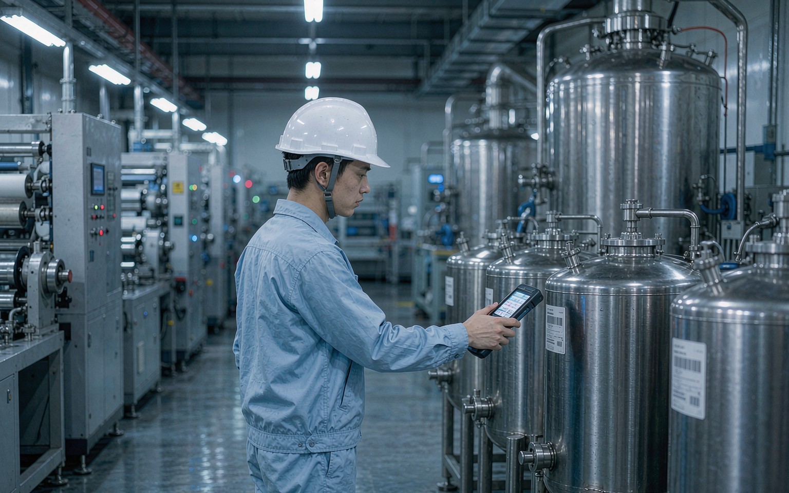 涂布厂操作员用PDA扫码核对原料批次